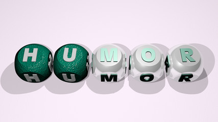crosswords of HUMOR arranged by cubic letters on a mirror floor, concept meaning and presentation for illustration and cartoon