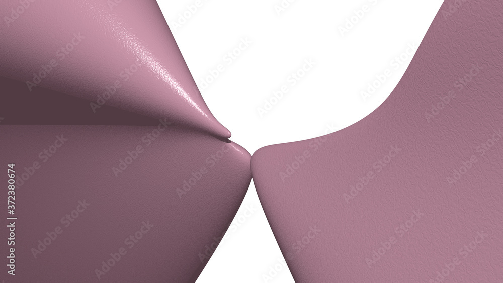 Poster chaotic 3d abstract background of curved geometrical patterns of pale violet red color with lighting