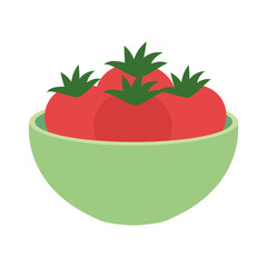 fresh tomatoes vegetables on bowl, in white background vector illustration design