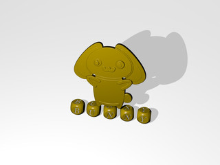 bunny 3D icon over cubic letters, 3D illustration for easter and background