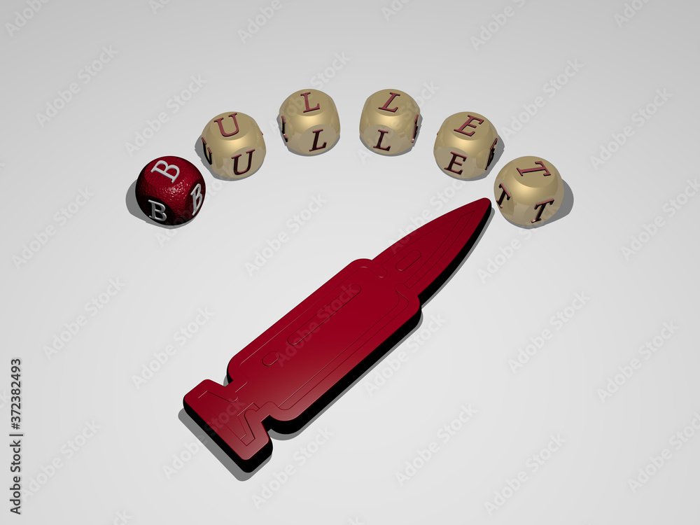 Aufkleber bullet circular text of separate letters around the 3d icon, 3d illustration for background and army