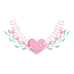 hearts love branches leaves romantic cartoon isolated icon design white background