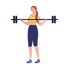 Fototapeta na wymiar woman doing exercises with weight bar, sport recreation exercise vector illustration design