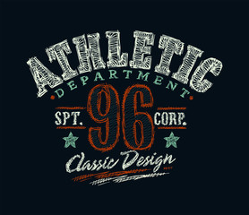 Vector colorful illustration of hand-drawn letters in college style with scribbled strokes.