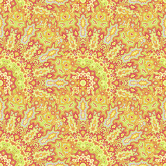 Peacock geometric seamless pattern. Turkish folk vector composition. Ornate coachella kaleidoscope flower seamless ornament. Interior decoration print.