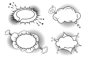 Vector of gray cartoon bursts. Gray speeches. Book splashes. Animated explosions. Vector illustration. Stock image.