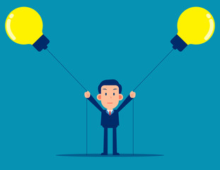 A man pulling the idea bulb on both sides