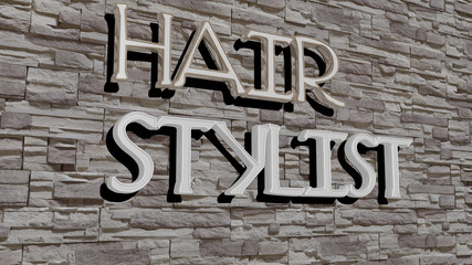 hair stylist text on textured wall, 3D illustration for beautiful and girl