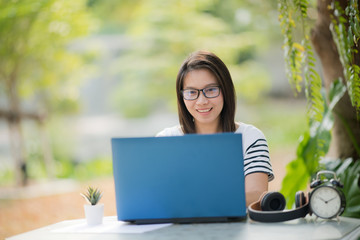 girl use laptop for work,home office, stay at home
