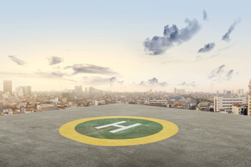 The helipad in the rooftop of the building