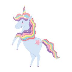 unicorn magic fantasy rainbow horn mane cartoon isolated icon design white background