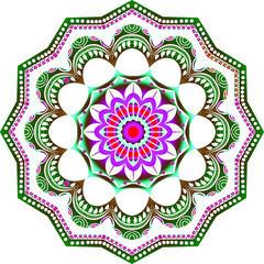 Round gradient mandala on white isolated background. Vector illustration,multi-colors. Mandala with floral patterns