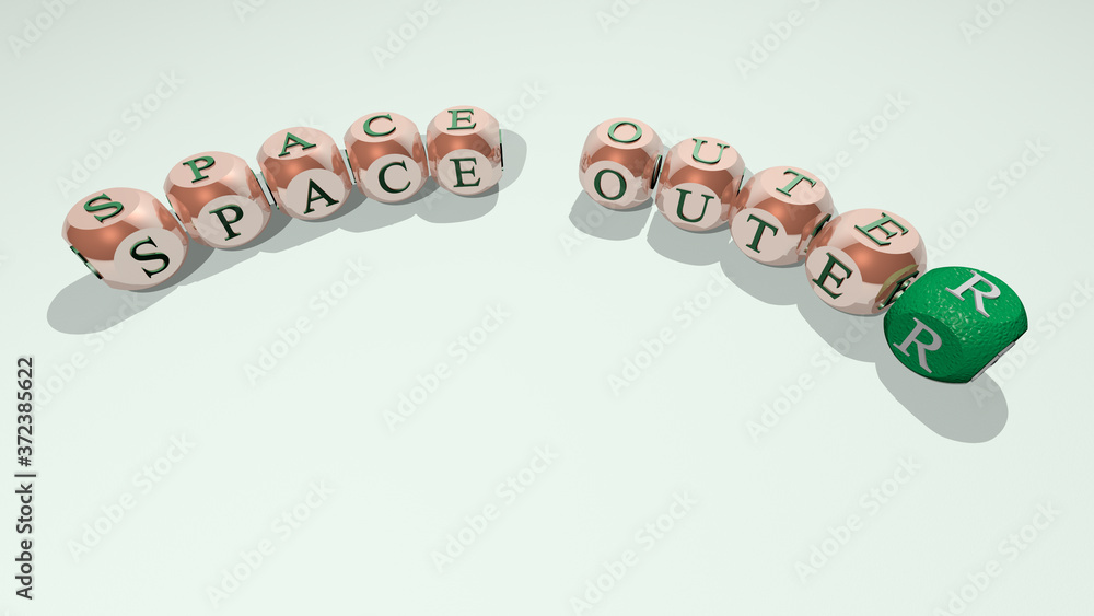 Poster space outer combined by dice letters and color crossing for the related meanings of the concept for 