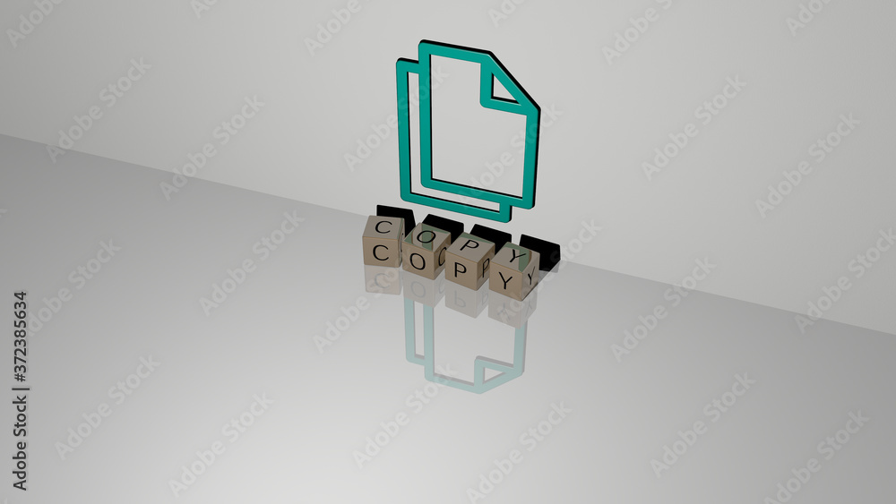 Poster copy text of cubic dice letters on the floor and 3d icon on the wall, 3d illustration for background