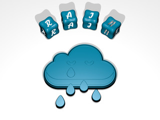 3D illustration of rain graphics and text around the icon made by metallic dice letters for the related meanings of the concept and presentations for background and beautiful