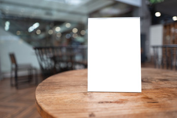 Stand Mock up Menu frame tent card blurred background design key visual layout.