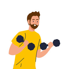 man practicing exercises with dumbbells recreation exercise sport vector illustration design