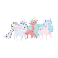 cute little unicorns rainbow hair horn dream cartoon