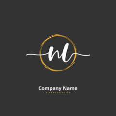 N L NL Initial handwriting and signature logo design with circle. Beautiful design handwritten logo for fashion, team, wedding, luxury logo.