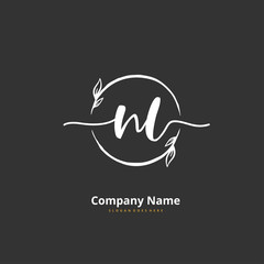 N L NL Initial handwriting and signature logo design with circle. Beautiful design handwritten logo for fashion, team, wedding, luxury logo.