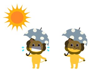 マスクを外して日傘を差す　ソーシャルディスタンス・熱中症予防に