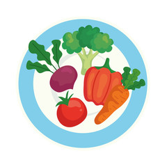 vegetables fresh in plate, on white background vector illustration design