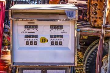 Vintage Gasoline Pump In Salvage yard