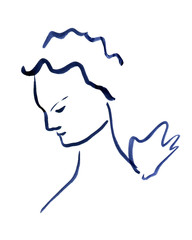 Watercolor profile of a young boy with wing