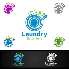 Laundry Dry Cleaners Logo with Clothes, Water and Washing Concept