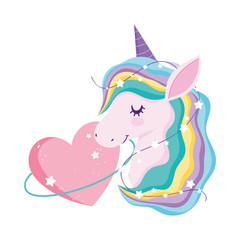 unicorn cartoon magic stars pink heart adorable animal