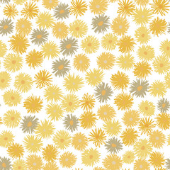 Isolated chrysanthemum seamless pattern. Hand drawn seamless elements with yellow flowers on white background.
