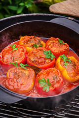 grilled stuffed pepper with tomato sauce