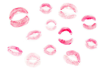 Woman kiss isolated on white background.