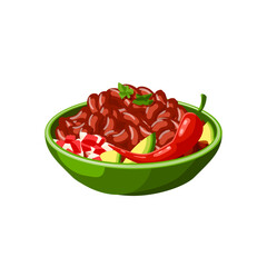 Mexican chili beans dish vector isolated icon. Mexico traditional chilli pepper and beans food - obrazy, fototapety, plakaty