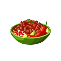 Fotobehang Mexican chili beans dish vector isolated icon. Mexico traditional chilli pepper and beans food © Vector Tradition