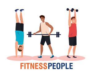 Fototapeta na wymiar banner fitness people, young men doing exercises, sport recreation exercise vector illustration design