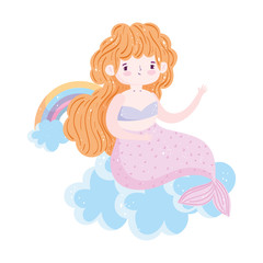 cute little blonde mermaid rainbows clouds stars cartoon isolated icon design isolated icon design