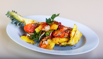 Pineapple with seafood