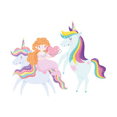 cute mermaid with heart and adorable unicorns fantasy cartoon