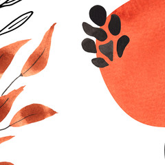 Botanical Line and Abstract Art social media template with black silhouettes of plants and pitchers and bright autumn abstract spots