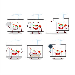 Cartoon character of chart going down with various chef emoticons