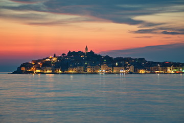 Cityscape of Primosten in Adriatic sea during blue hour