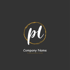 P L PL Initial handwriting and signature logo design with circle. Beautiful design handwritten logo for fashion, team, wedding, luxury logo.