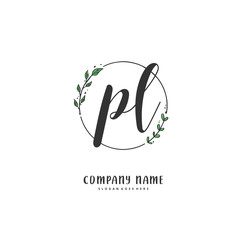 P L PL Initial handwriting and signature logo design with circle. Beautiful design handwritten logo for fashion, team, wedding, luxury logo.