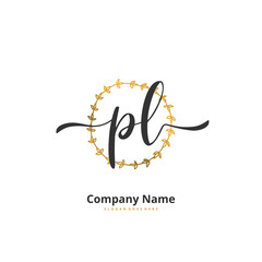 P L PL Initial handwriting and signature logo design with circle. Beautiful design handwritten logo for fashion, team, wedding, luxury logo.