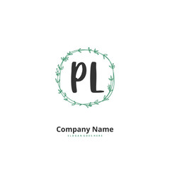 P L PL Initial handwriting and signature logo design with circle. Beautiful design handwritten logo for fashion, team, wedding, luxury logo.