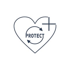 Heart and protect plus. Vector linear icon isolated on white background.