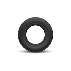 Vehicle black rubber tire isolated mockup. Vector round car wheel, automobile rim - obrazy, fototapety, plakaty