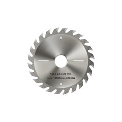 Saw blade isolated metal disk with sharp edges. Vector rotating metal carpentry gear