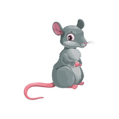 Cartoon rat chinese horoscope animal, grey mouse isolated china lunar new year zodiac symbol for 2020, little funny character, asian tradition, vector mascot icon